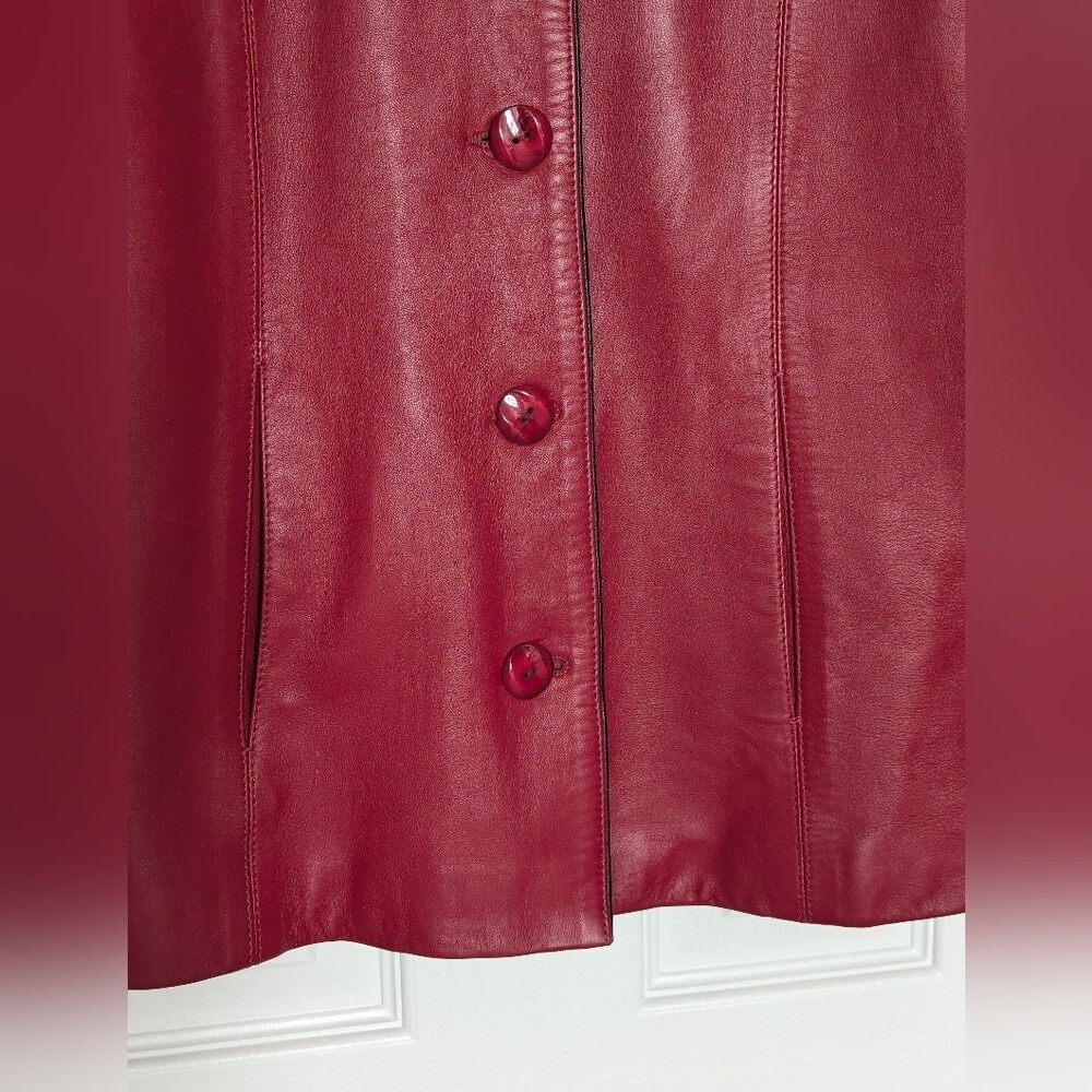 A Pop of Color! Venus Women's Red Button-Down Leather Jacket - Picture 5 of 15